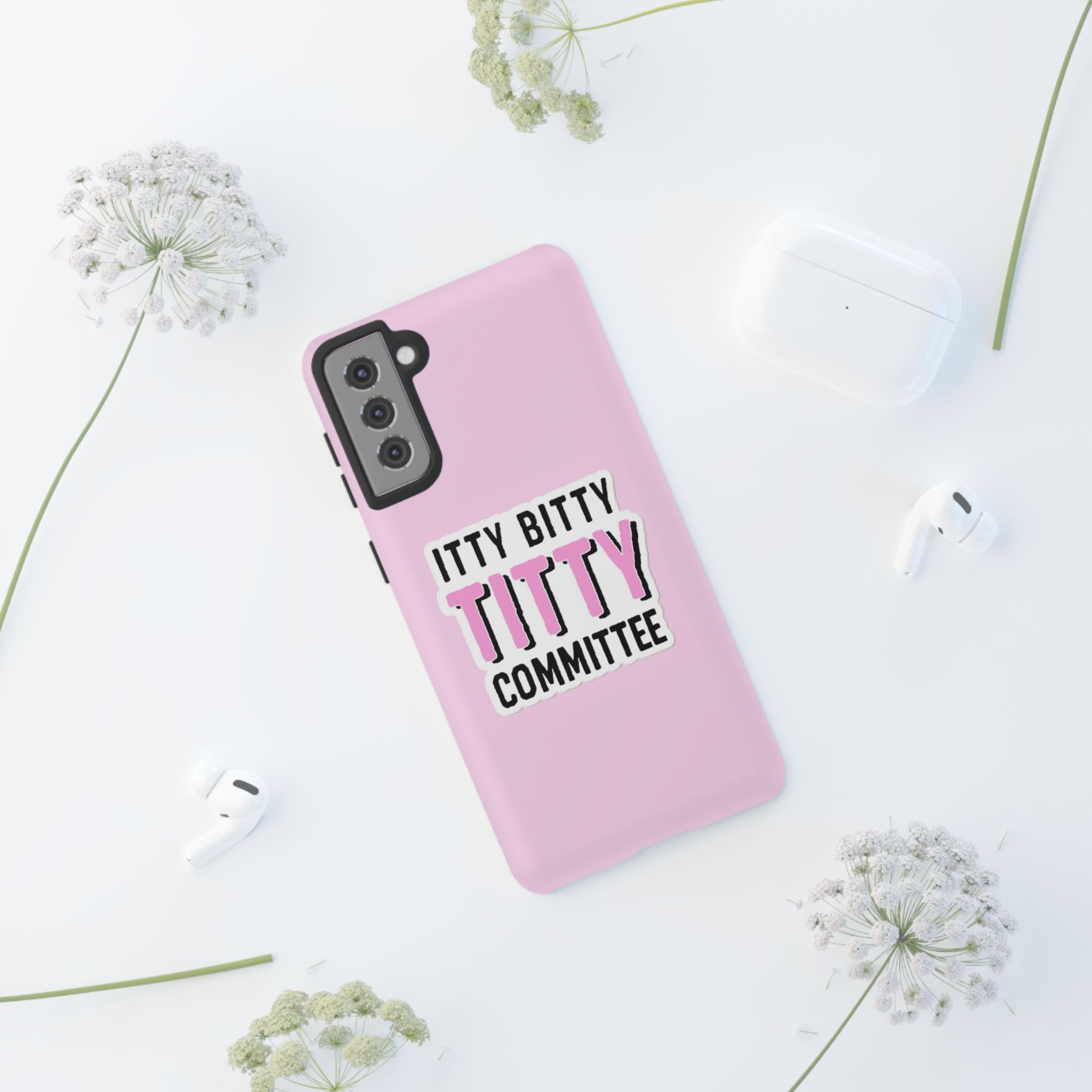 Pink Phone Case with Itty Bitty Titty Committee Design, Funny Phone Cover, Gift for Her, Cute Cellphone Case, Quirky Accessory