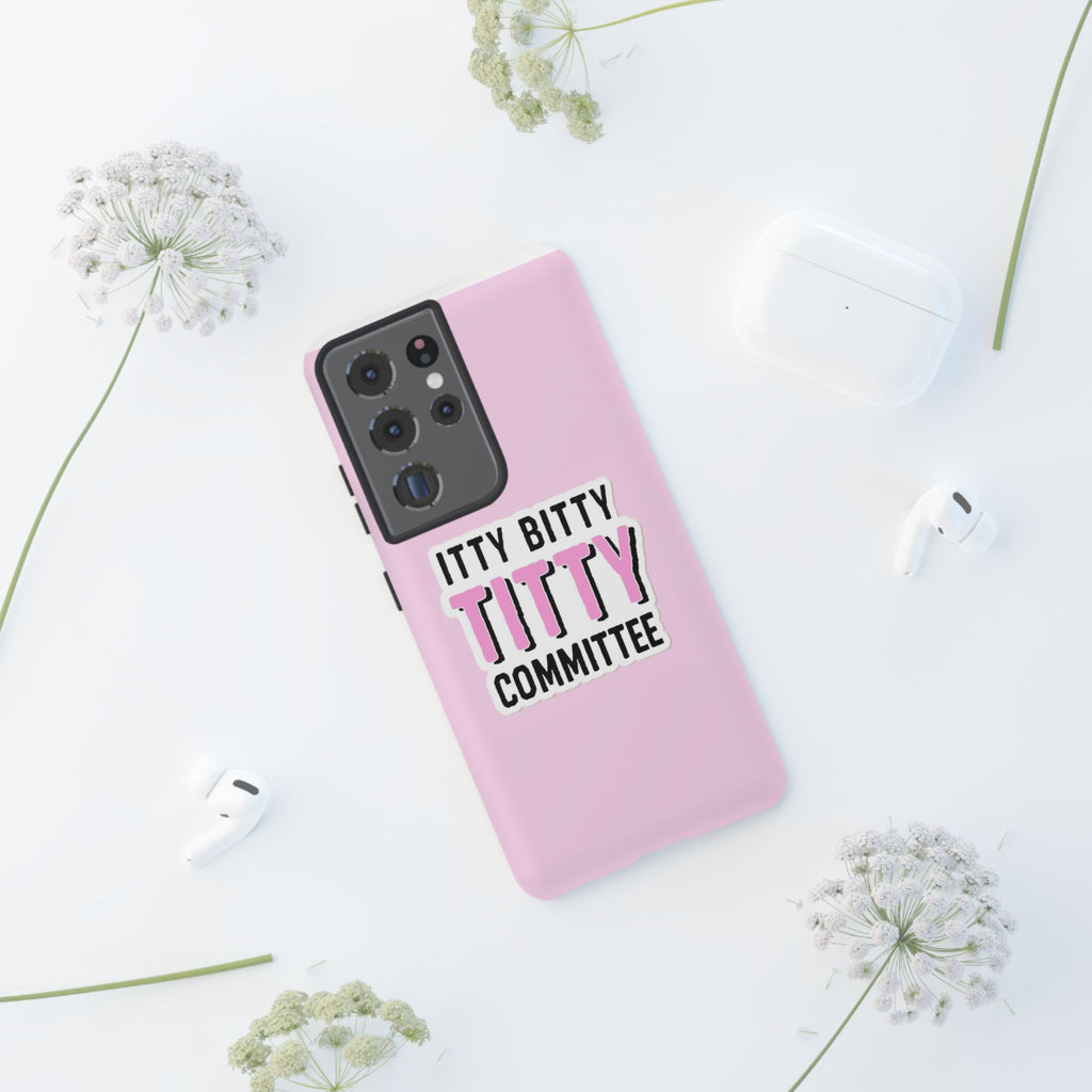 Pink Phone Case with Itty Bitty Titty Committee Design, Funny Phone Cover, Gift for Her, Cute Cellphone Case, Quirky Accessory