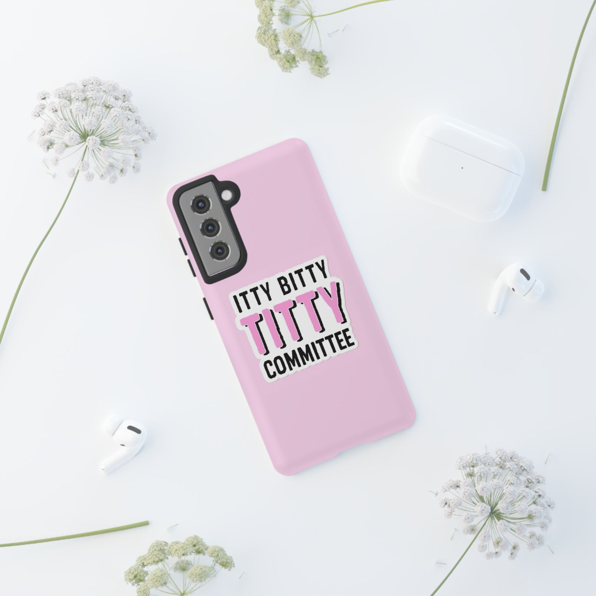 Pink Phone Case with Itty Bitty Titty Committee Design, Funny Phone Cover, Gift for Her, Cute Cellphone Case, Quirky Accessory