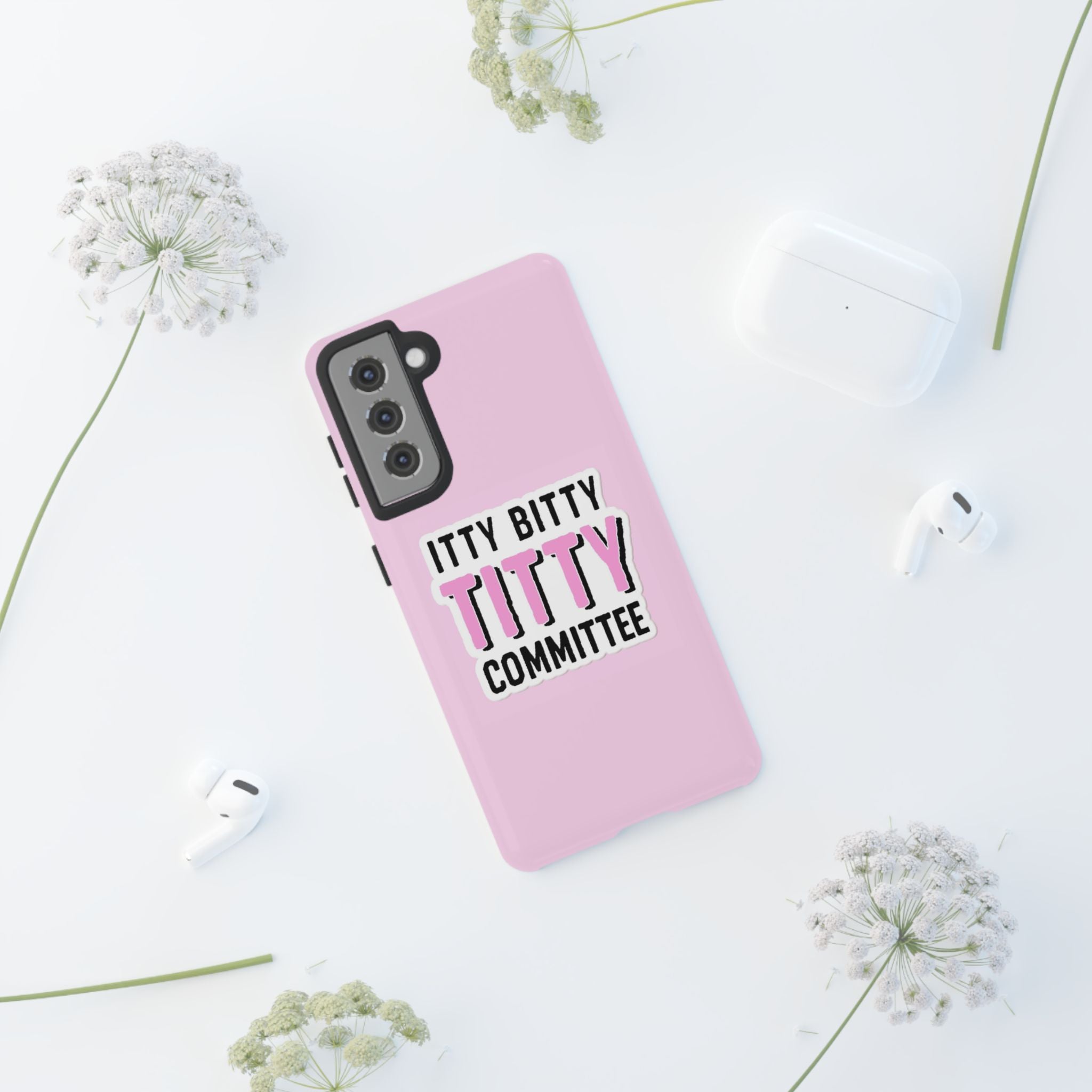 Pink Phone Case with Itty Bitty Titty Committee Design, Funny Phone Cover, Gift for Her, Cute Cellphone Case, Quirky Accessory